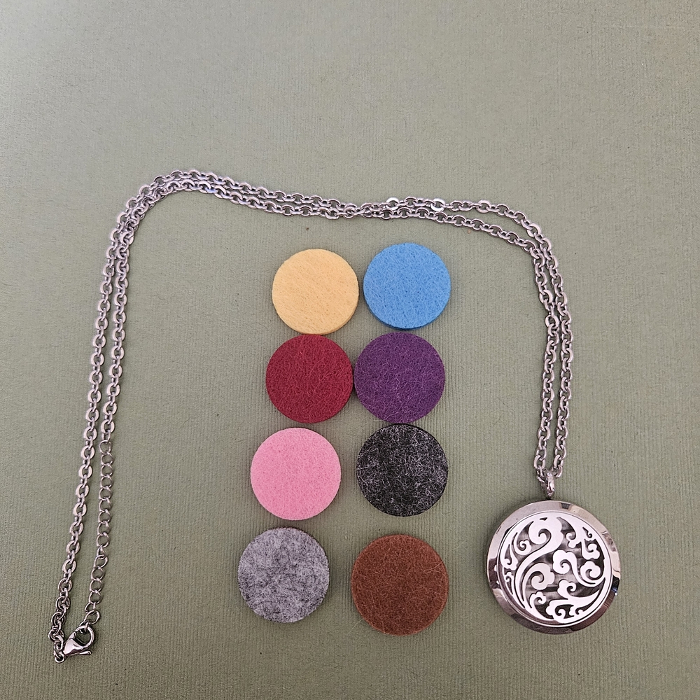Elegant Silver Locket Necklace with Colorful Aromatherapy Inserts